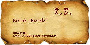 Kolek Dezső névjegykártya